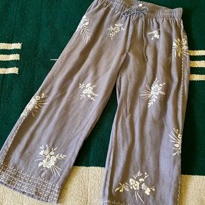 Embroidered Linen Pants